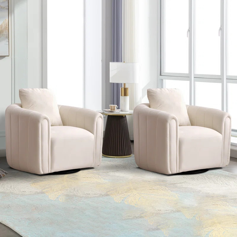 Deriah 30" W Super Soft Oversize Velvet Swivel Barrel Chair | Wayfair North America