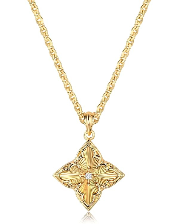 Fettero Gold Dainty Necklace Clover Pendant Necklace for Women | 14K Gold Plated Four Leaf Clover... | Amazon (US)