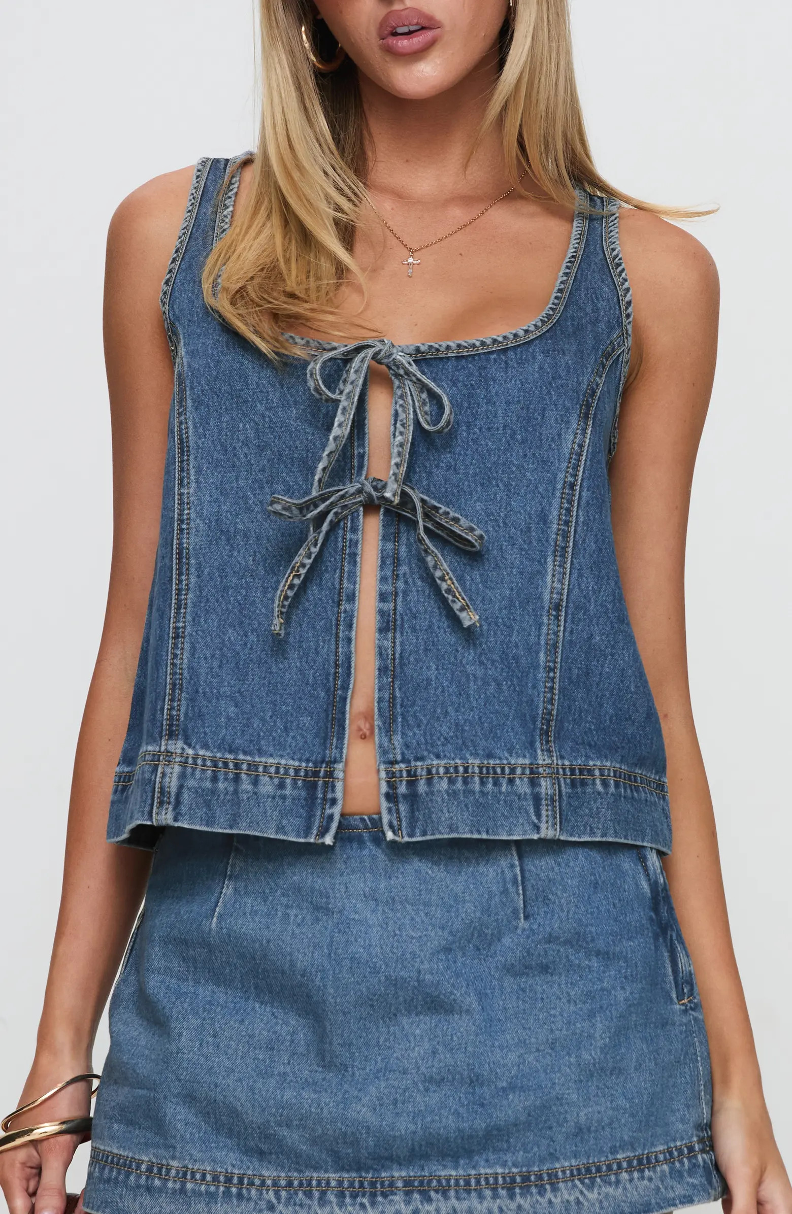 Stefenie Tie Front Organic Cotton Blend Denim Top | Nordstrom
