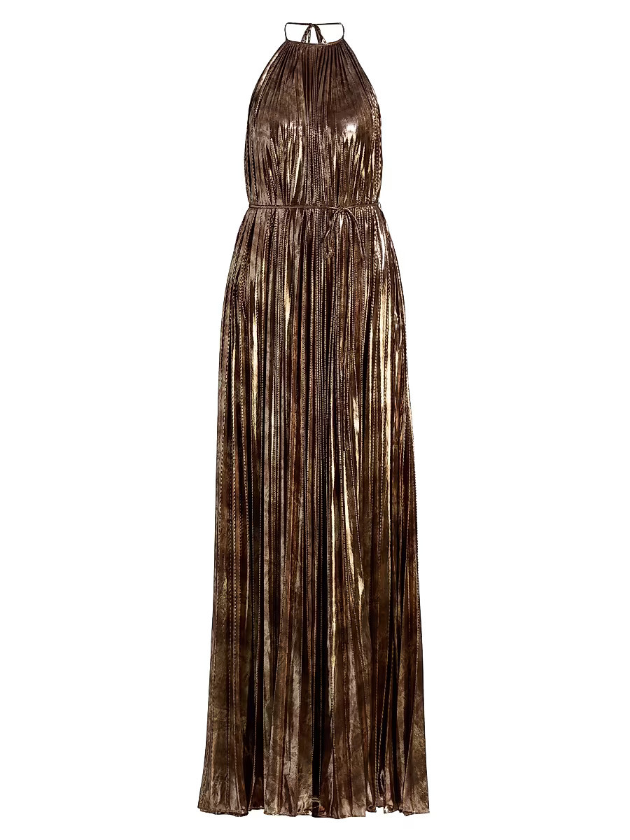 Women's Maxine Metallic Plissé Halter Gown - Copper - Size 4 | Saks Fifth Avenue