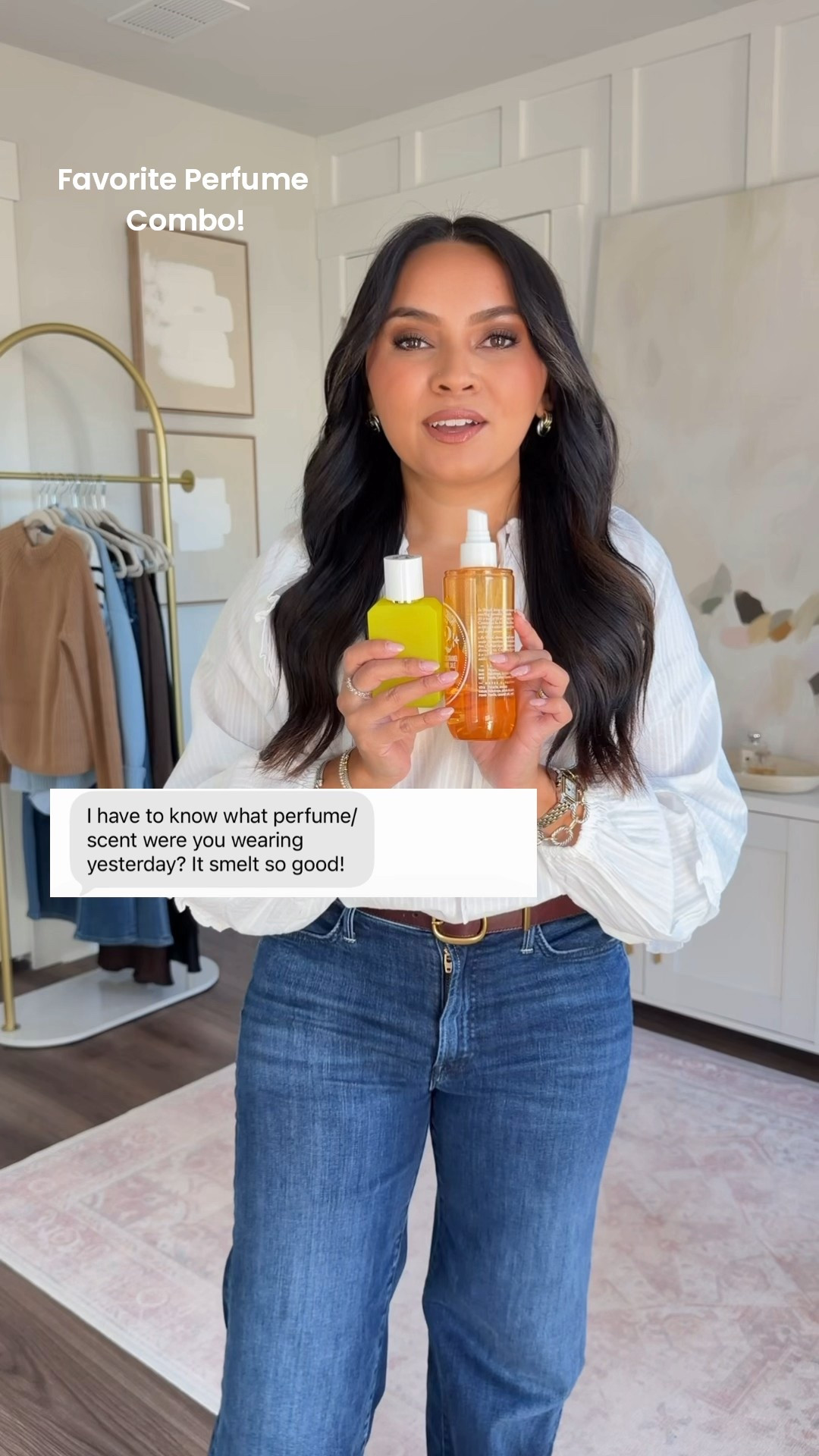 Perfume combo: Sunfruit (Key Notes: Fresh Fig, Handpicked Jasmine, Vanilla Planifolia) and Cheirosa 62 (Key Notes: Salted Caramel, Pistachio, Vanilla)

Top size xs petite TTS 
Jeans size 26 petite TTS - petite is labeled as Lil
Belt size small #LTKFindsUnder100

#LTKBeauty #LTKSaleAlert #LTKPetite