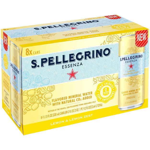 S.Pellegrino Essenza Lemon & Lemon Zest Flavored Mineral Water - 8pk/11.15 fl oz Cans | Target