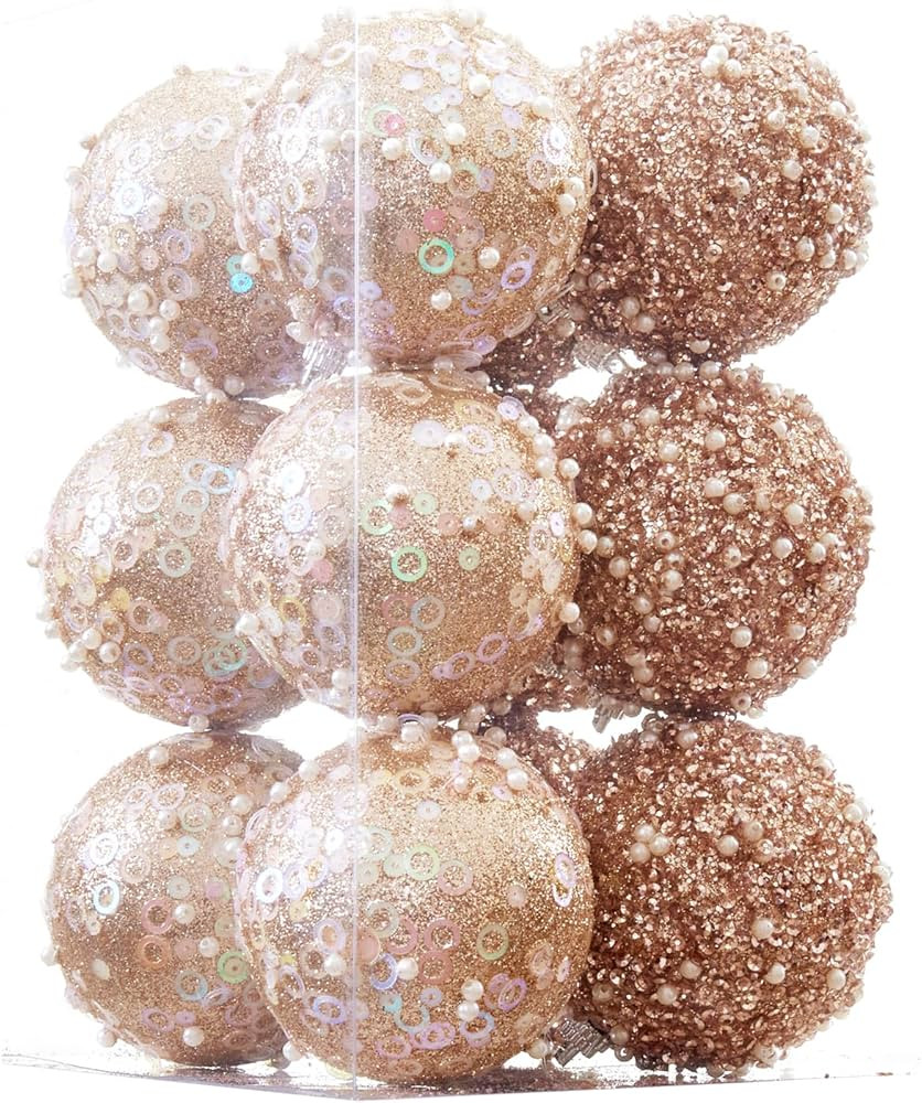 12CT Christmas Ball Ornaments, Rose Gold Christmas Ball Decorations Shatterproof Plastic Hanging ... | Amazon (US)
