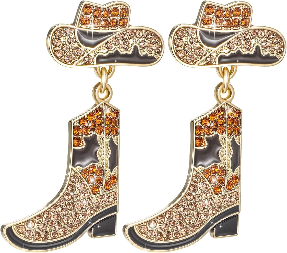 Rhinestone Western Earrings for Women, Boho Cowgirl Boots Dangle Drop Cowboy Hat Boots Pendant Ea... | Amazon (US)