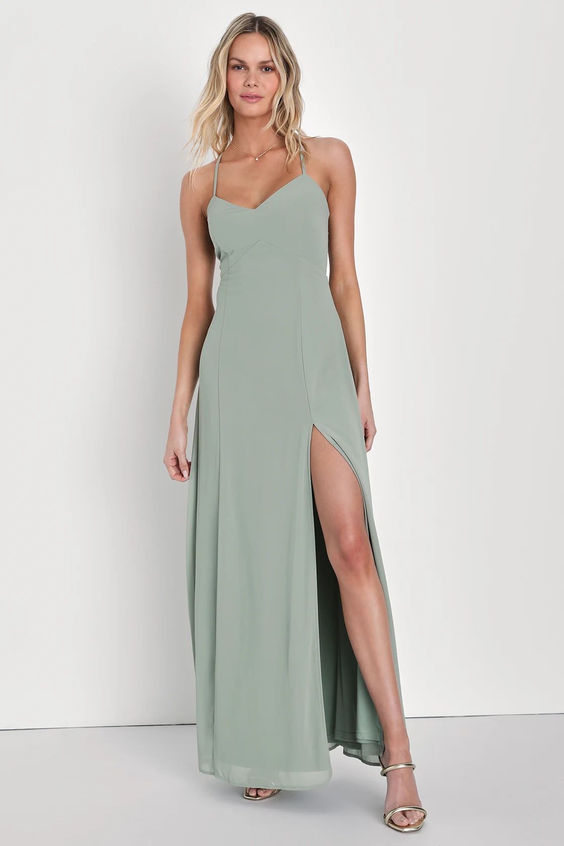 Adoring Elegance Sage Brush Sleeveless V-Neck Maxi Dress | Lulus (US)