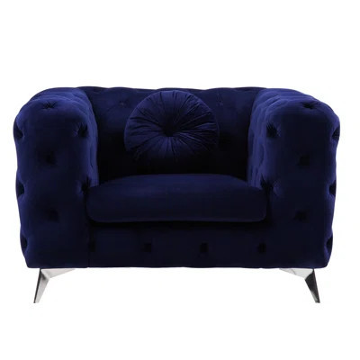 Blue Velvet Chair , Sophisticated Design, Metal Legs, Soft Seat Pad Comfort - Stylish Design With Button Tufting, Construction, High | Wayfair North America