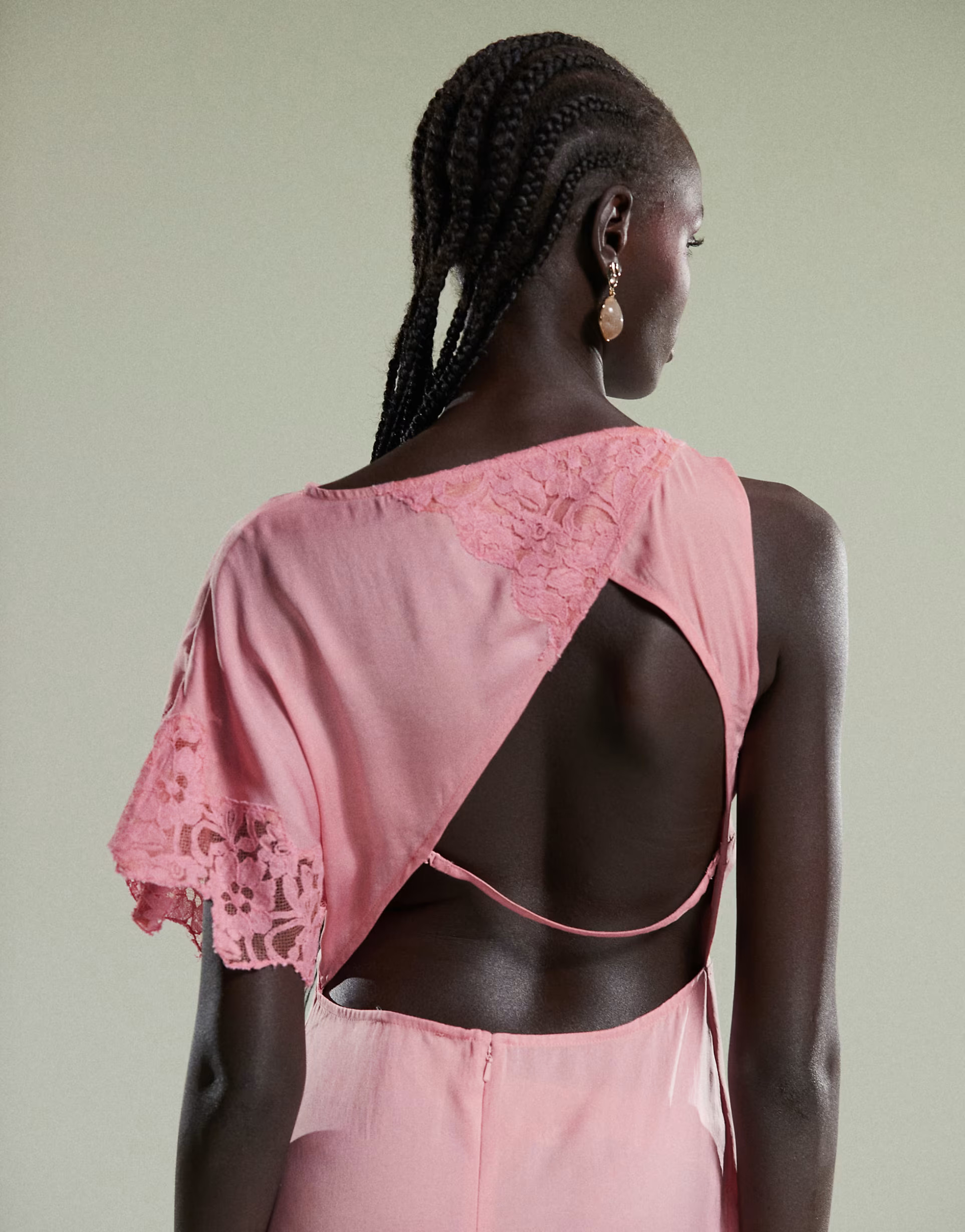 ASOS DESIGN flutter sleeve midi dress with lace detail in pink | ASOS (Global)