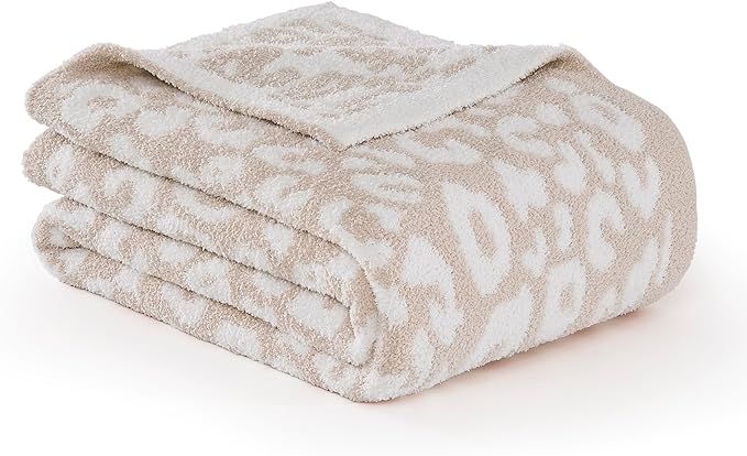 R.SHARE Beige Leopard Cheetah Print Throw Blanket 50x70 Inch Reversible, Super Soft Feather Knit ... | Amazon (US)