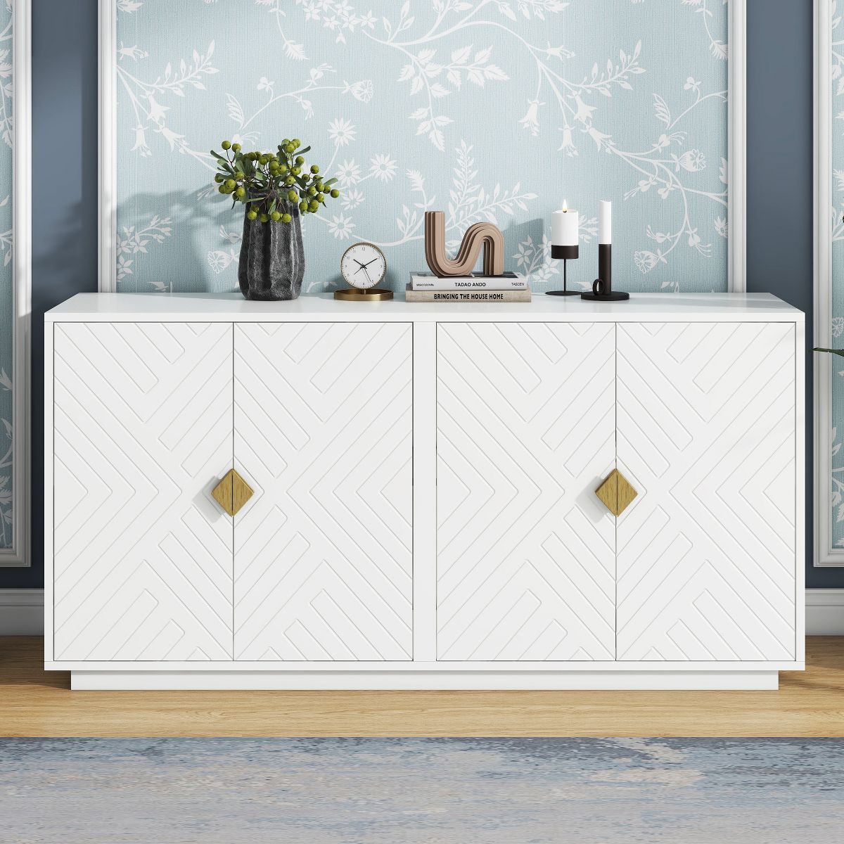 60" Modern Functional Large Storage Space Sideboard with Wooden Triangular Handles and Adjustable... | Target