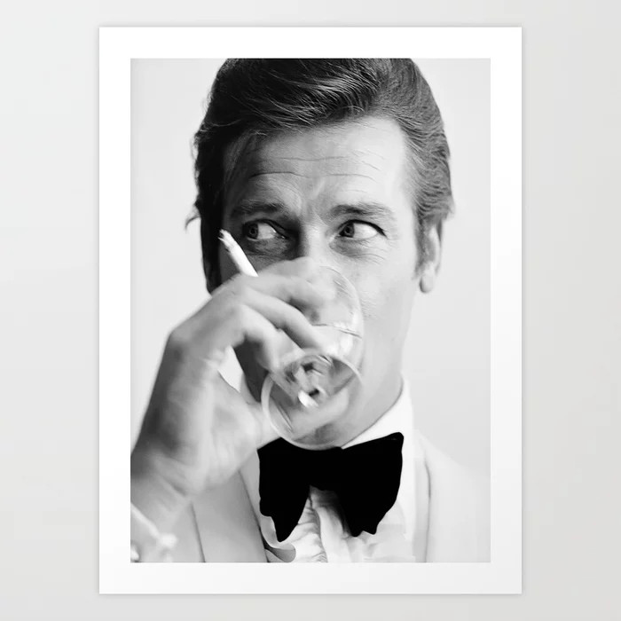 Roger Moore with Martini Retro Vintage Art Art Print | Society6