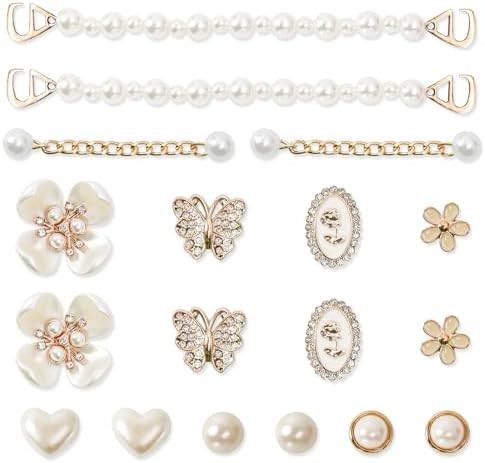 18Pcs Bling Shoe Charms Gold Rhinestone Butterfly Flower Jewelry Shoes Accessories Pearl Chain Sh... | Amazon (US)
