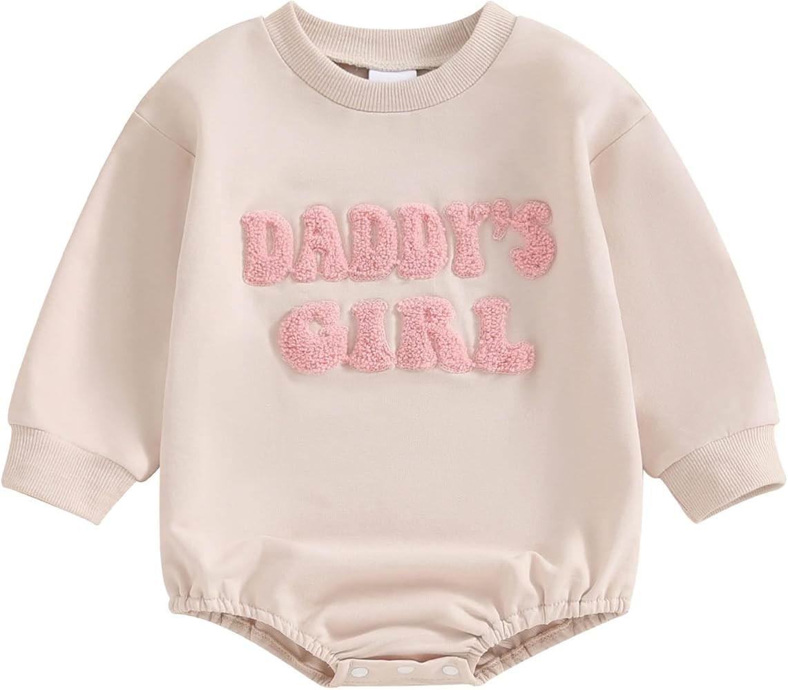 FOCUSNORM Newborn Baby Girl Clothes Daddys Girl Clothes Sweatshirt Embroidery Romper Long Sleeve ... | Amazon (US)
