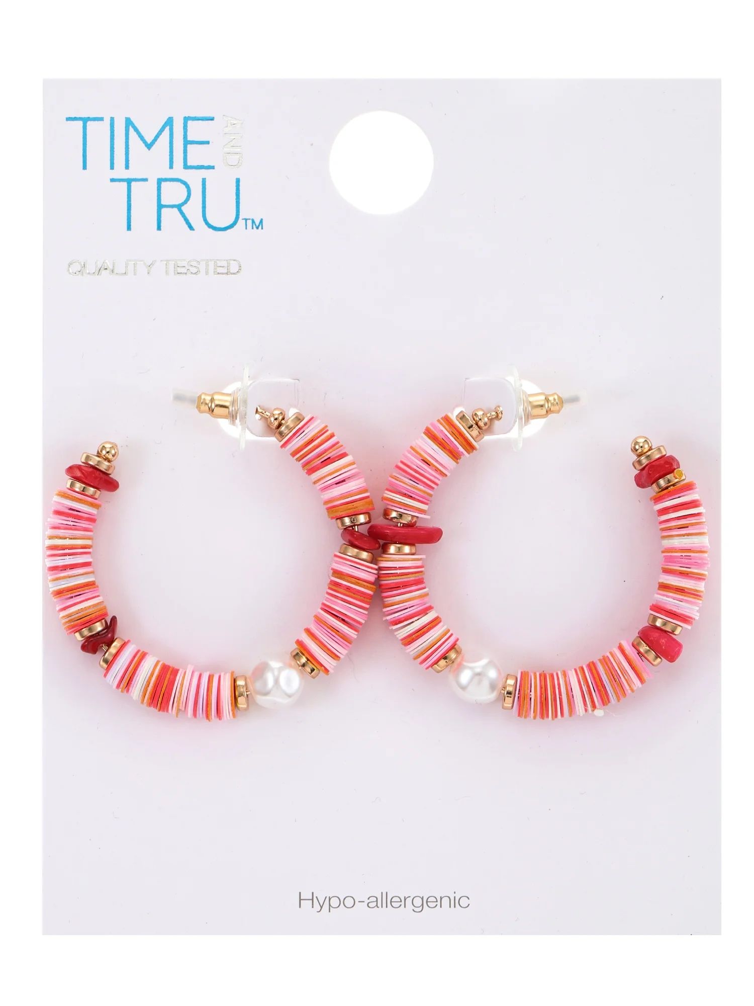 Time and Tru Women's Colored Discs Hoop Earrings, Pink | Walmart (US)