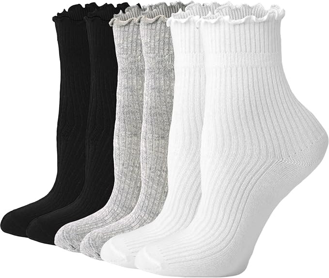 ACCFOD Womens Ruffle Socks Cute Frilly Ankle Socks Quarter Crew Socks for Women Girl | Amazon (US)