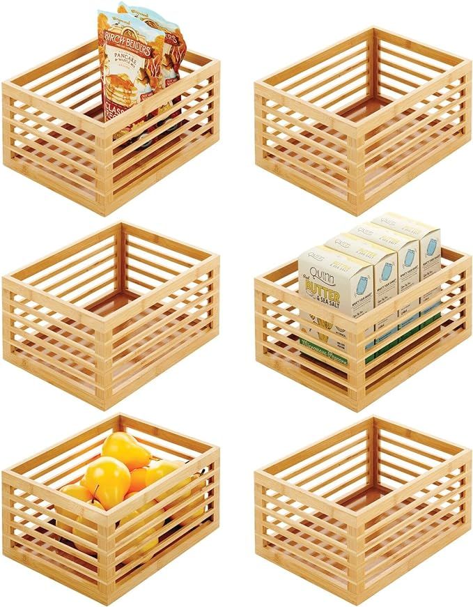 mDesign Bamboo Slotted Storage Cabinet Shelf Organizer Bin for Kitchen, Pantry, Bathroom, Bedroom... | Amazon (US)