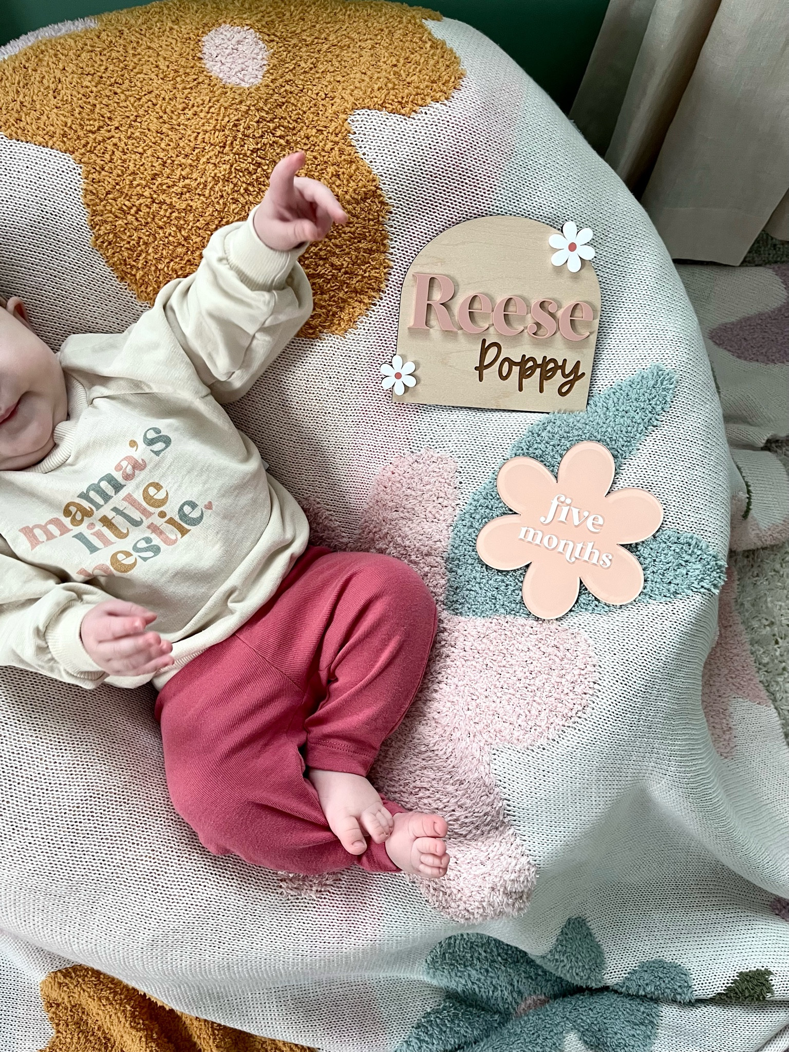 Our monthly photos have gotten a little tougher.m, as our girl is very wiggly these days! I’m still in love with our monthly milestone markers and our name sign for our babe. The boho feel is right up my alley! This Mama’s Little Bestje sweatshirt was my gift to my girl for Christmas and she looks so cute in it! These monthly cards and name announcement make the perfect shower or new baby gift! So does this cutie sweatshirt!

#LTKBaby #LTKBump #LTKKids

#LTKKids #LTKBaby #LTKBump