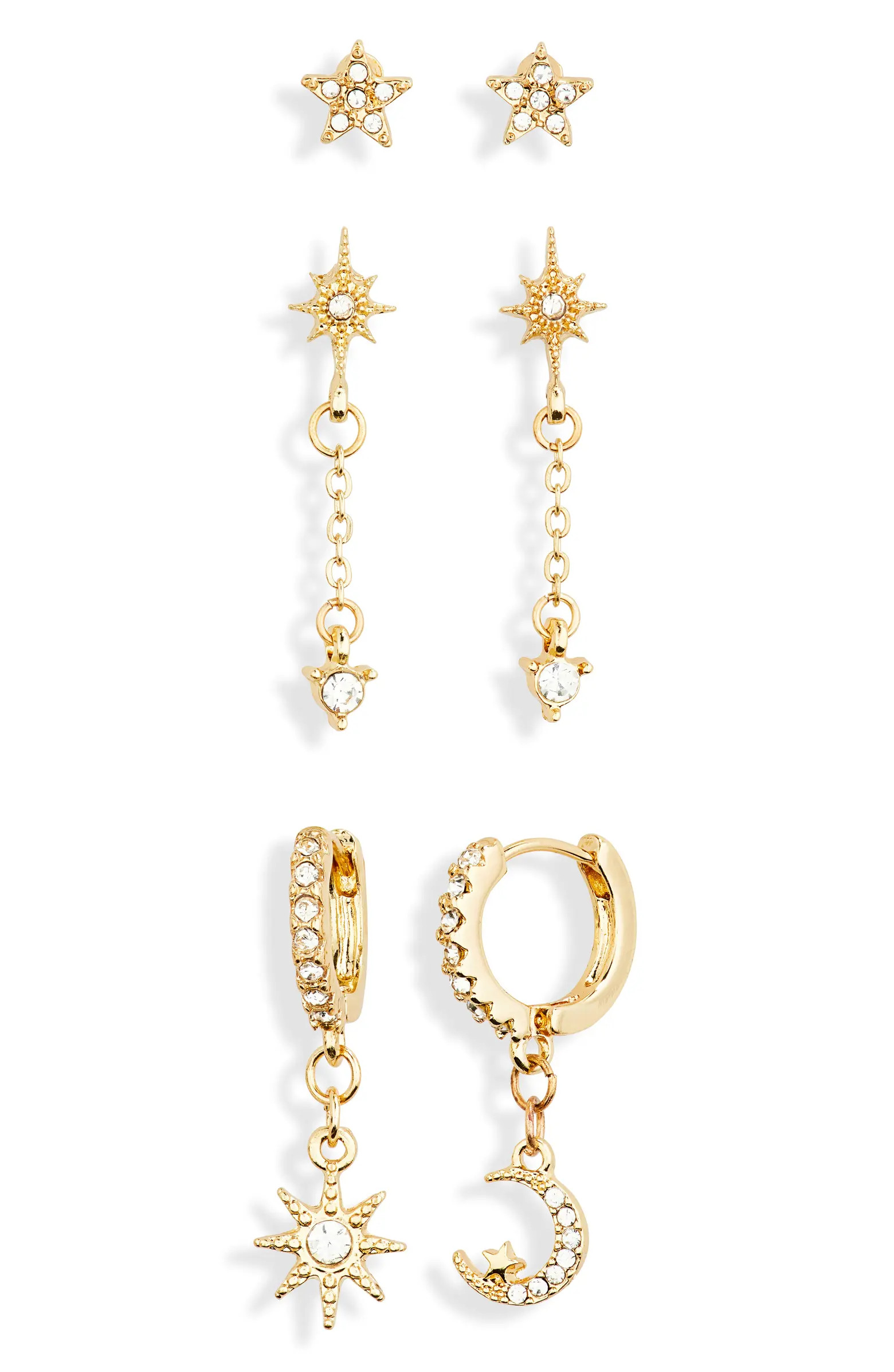 BP. Set of 3 Assorted Celestial Earrings | Nordstrom | Nordstrom