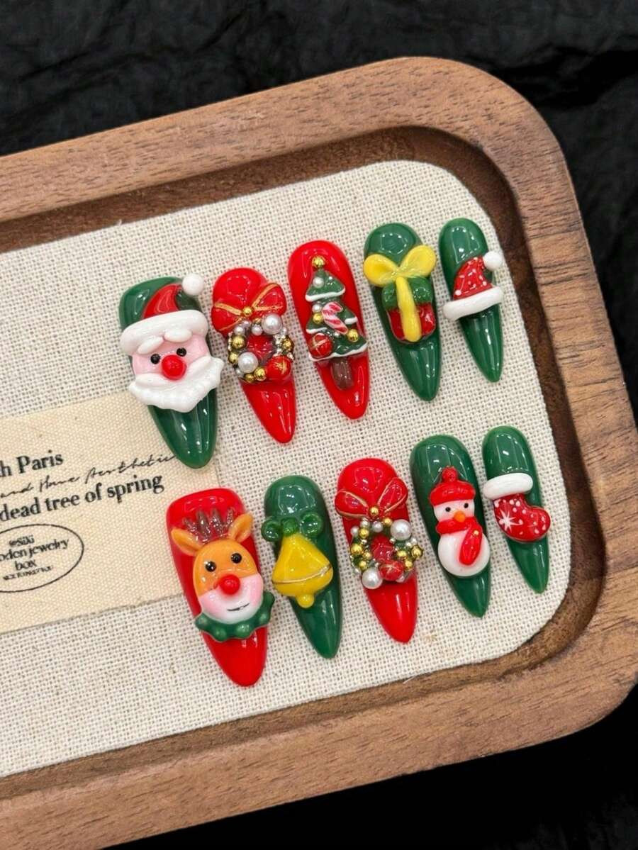 10PCS Middle Almond Handmade Press On Nails For Party And Daily Wear, Multiple Colors Nails,Chris... | SHEIN