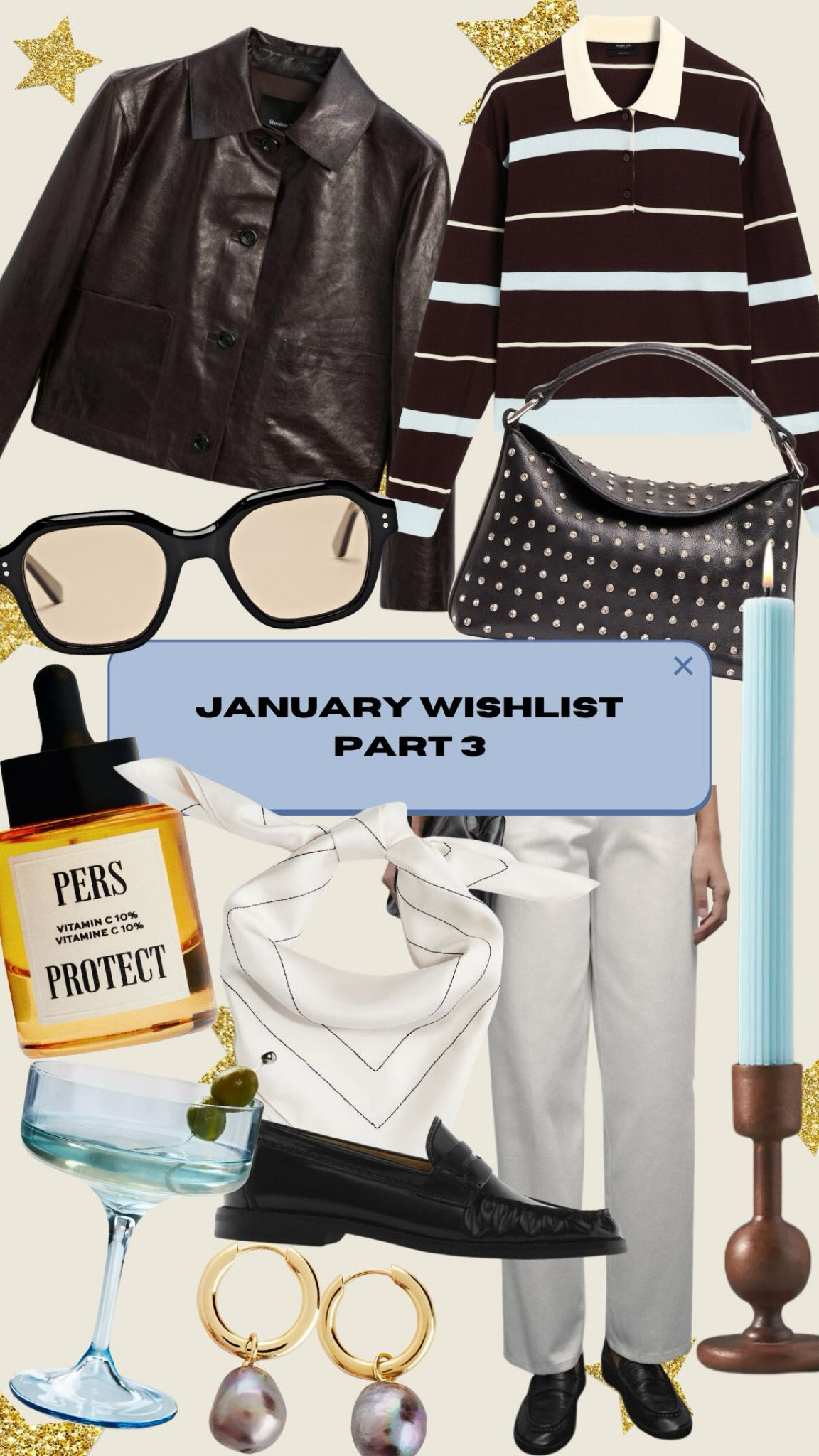 January Wishlist Pt. 3 ✨ The pieces I can’t stop thinking about! Classic staples meet a little trendy edge—perfect for transitioning into the new season. 🖤 the perfect leather coat, loafers, skincare, tinted sunglasses, studded bag, white trousers!  #LTKwishlist #LTKfashion

#LTKwinter #LTKuk #LTKFashionMonth