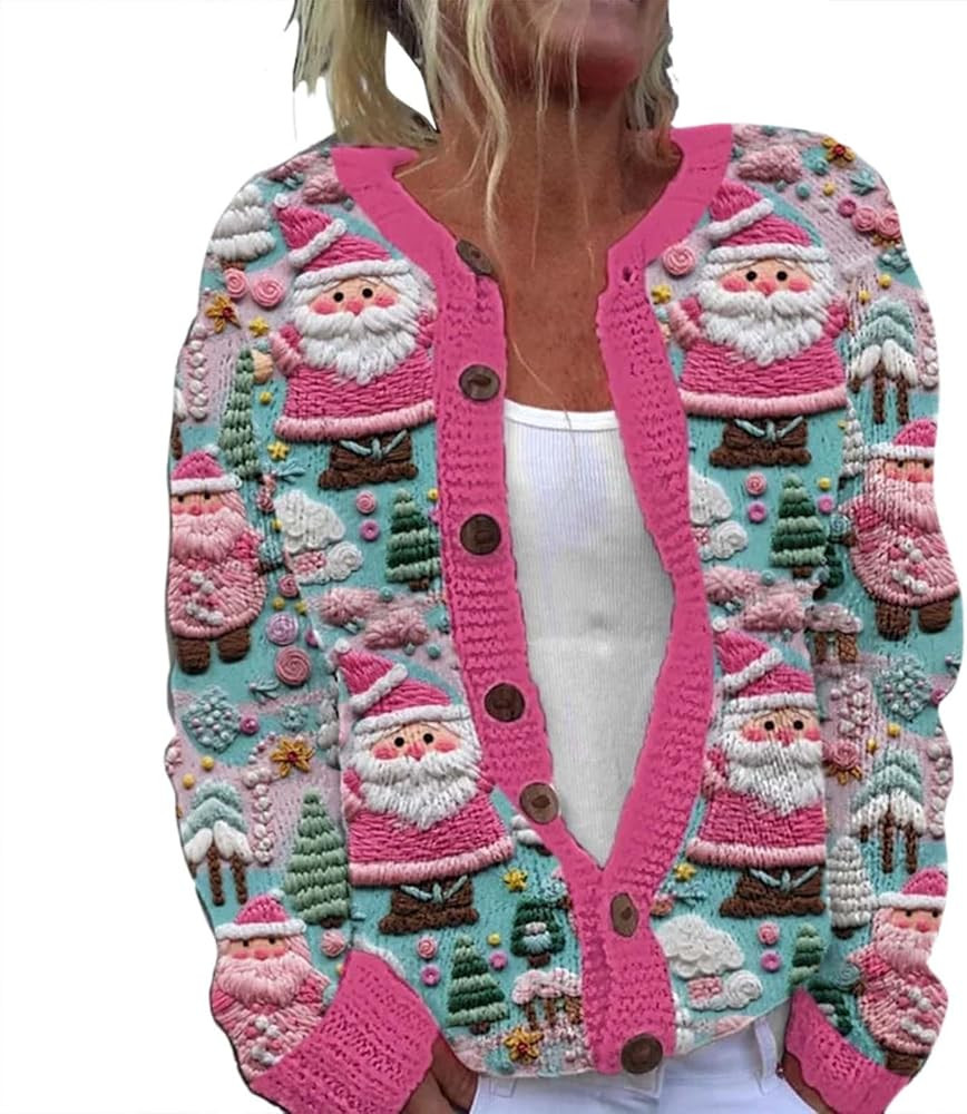 Christmas Sweaters Christmas Cardigan for Women Animal Floral Christmas Tree Long Sleeve Button K... | Amazon (US)