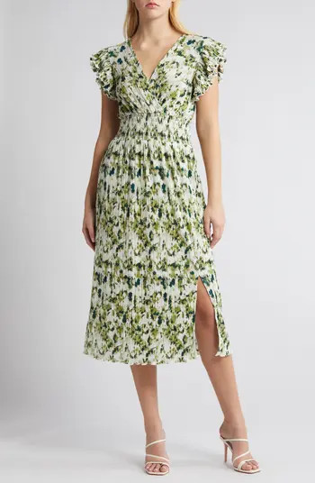 Flutter Sleeve Plissé Midi Dress | Nordstrom