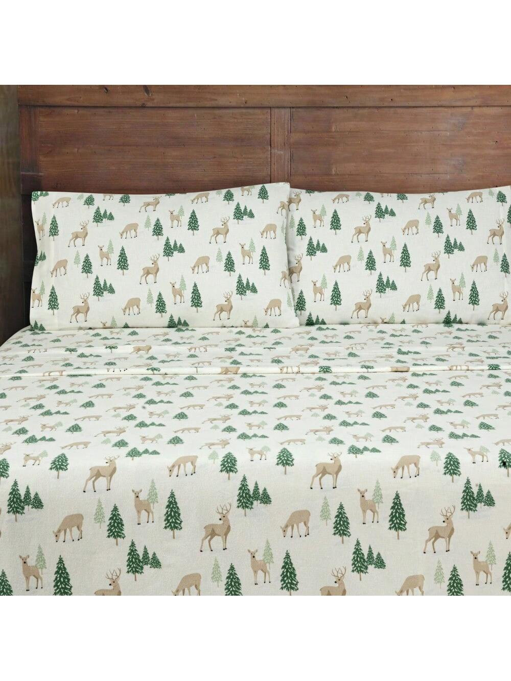 4-Piece Peace Full Deer Flannel Adult Sheet Set, Queen | SHEIN