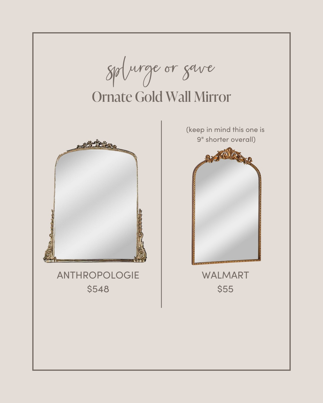 For a glam, vintage-inspired look, we love when people add an ornate mirror to their décor ✨ This Anthropologie style is a classic & now Walmart has a similar option for ONLY $55 – perfect for those bougie on a budget! 

Some people hate dupes (and for good reason!), but if you’re on a budget & still want to have a beautifully styled home, we encourage you to find lookalikes of your favorite “wish list” pieces 😍

#LTKFindsUnder50 #LTKFindsUnder100 #LTKHome