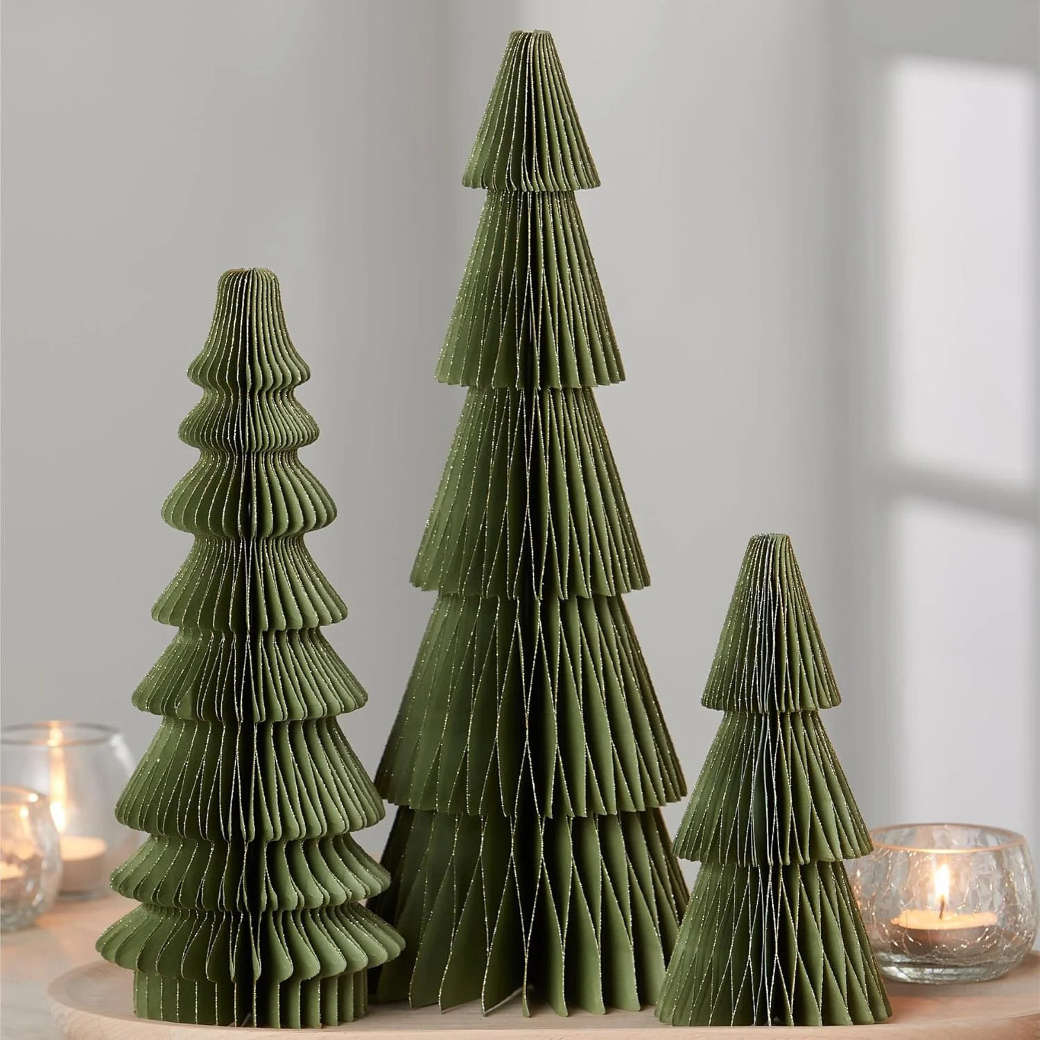 Honeycomb paper trees olive green ,centerpiece, winter mantel festive decor, holiday home décor ... | Walmart (US)