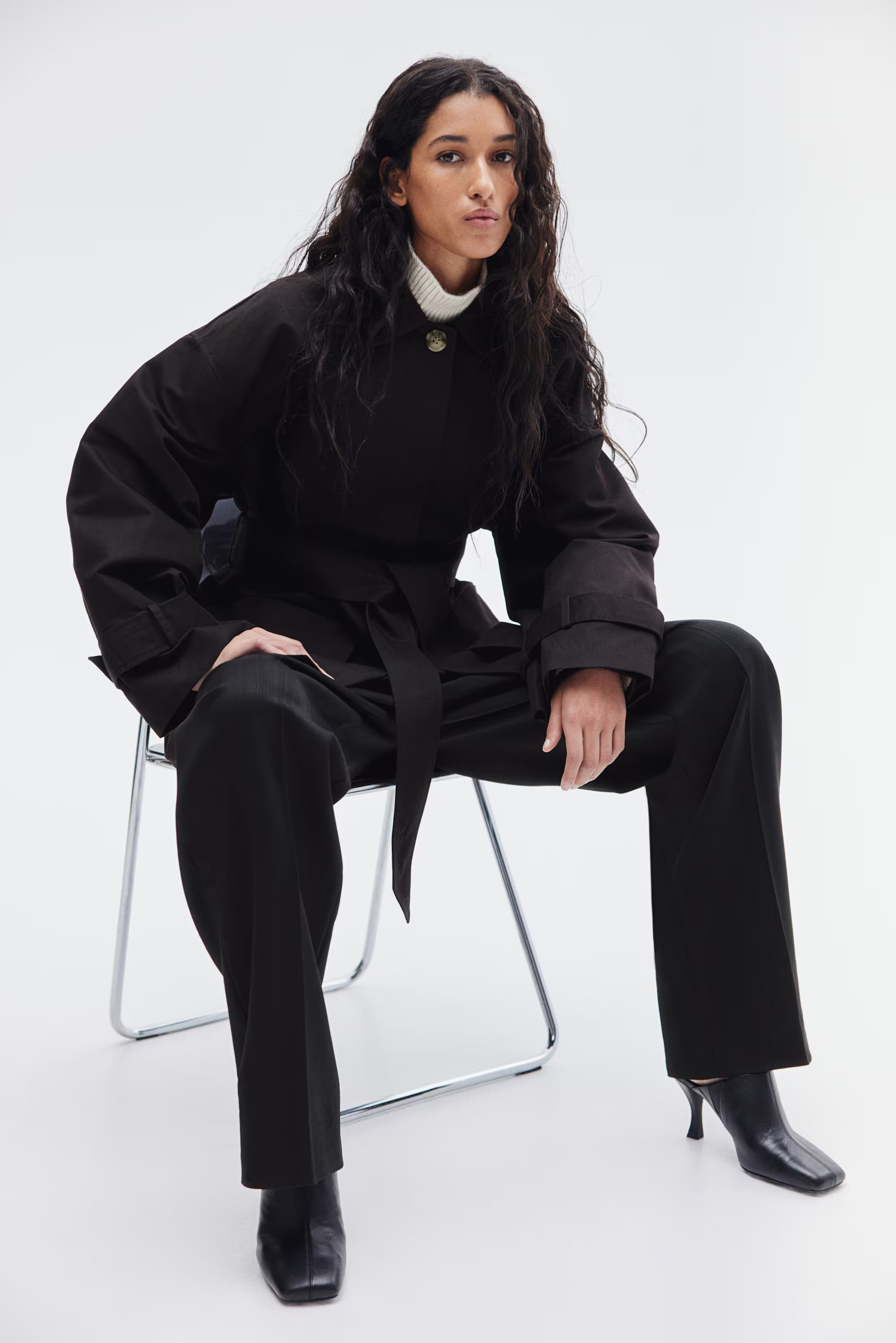 Tie-belt twill jacket - Black - Ladies | H&M GB | H&M (UK, MY, IN, SG, PH, TW, HK)