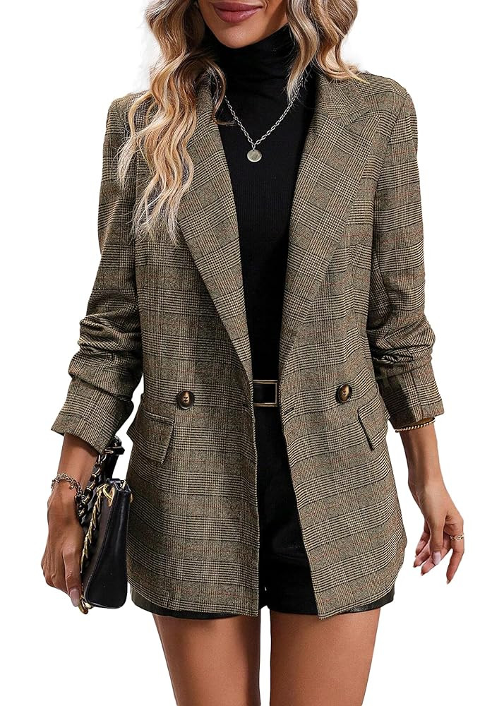 Mina Self 2025 Fall Women's Plaid Houndstooth Blazer Jacket - Fully Lined Business Casual Elegant... | Amazon (US)