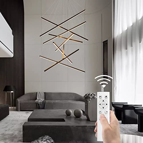 JAYMP Modern LED Chandeliers Dimmable Pendant Light Fixture for High Ceiling Living Room Dining Room Staircase Restaurant Sputnik Floating Sculptural Art Hanging Lamp (Black, 9-Lights) | Amazon (US)