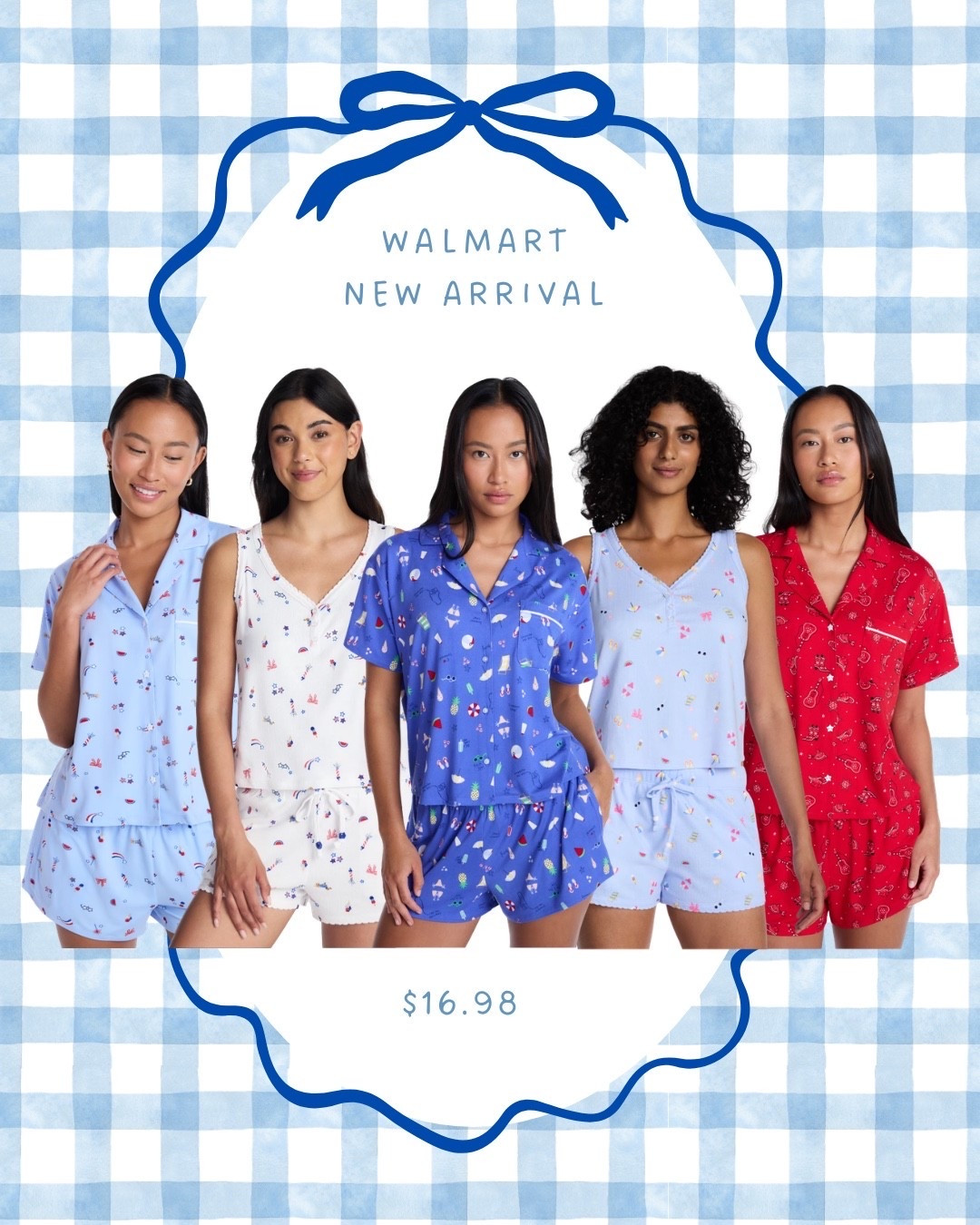 Walmart summer pajama sets are HERE ☀️🩵 these lightweight button-down PJ sets are under $20 and perfect for hot nights, travel, and lounging! Breatheable, cute prints, and such a good dupe for higher-end sleepwear. wearing size S for reference. #walmartfinds #summerpjs #affordablefashion