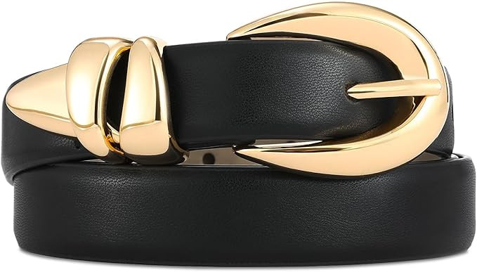 Black Leather Belt for Women Stylish Design with Gold Buckle Ladies Black Belt Perfect for Jeans ... | Amazon (US)