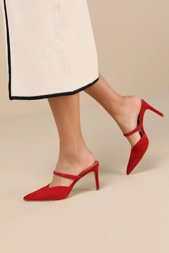 Kanika Red Suede Leather Pointed-Toe Mule Pumps | Lulus