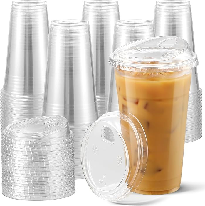 AOZITA 100 Pack 20 oz Plastic Cups With Strawless Sip-Lids, Iced Coffee Cups With Lid BPA Free, D... | Amazon (US)