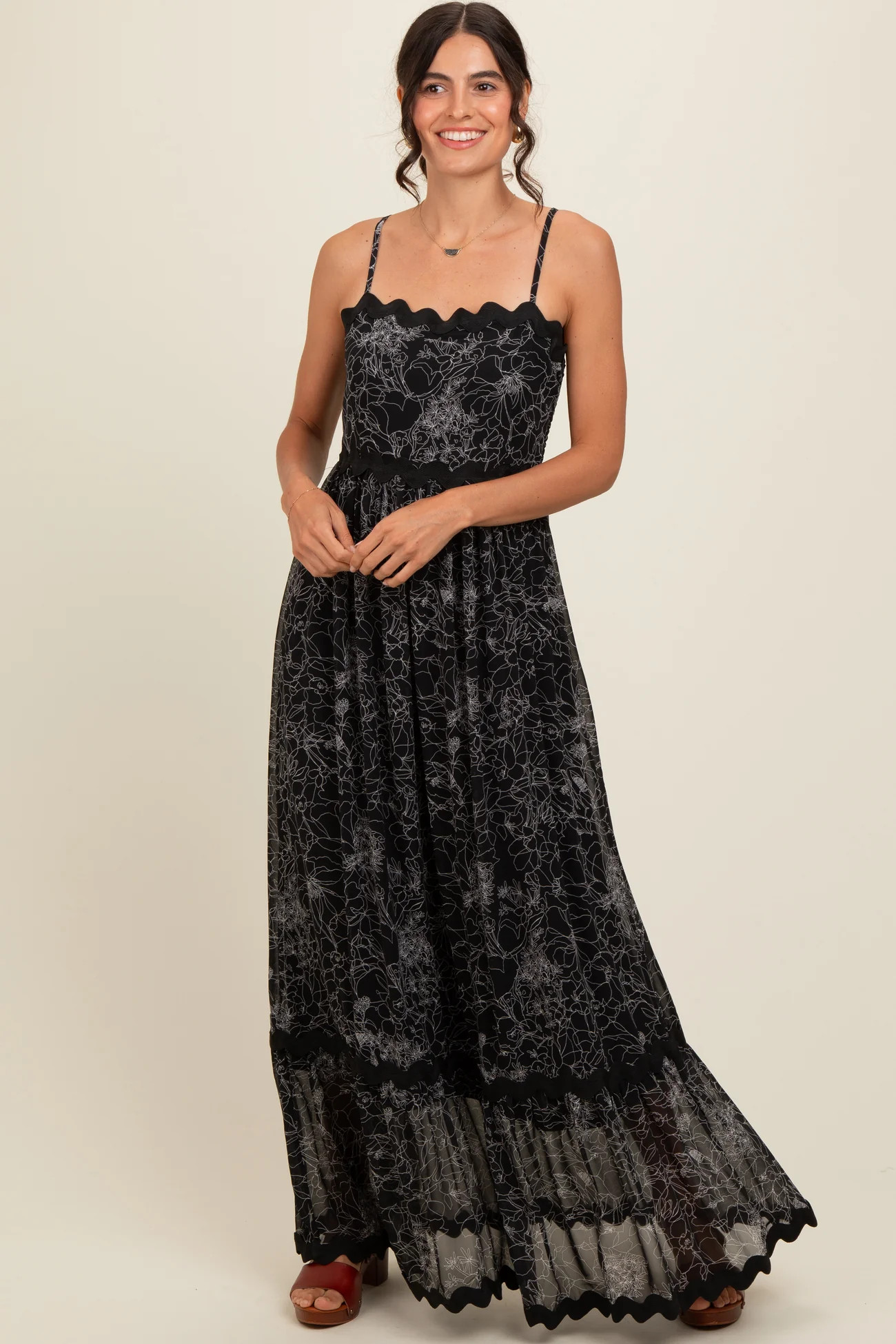 Black Floral Contrast Trim Maxi Dress | PinkBlush Maternity