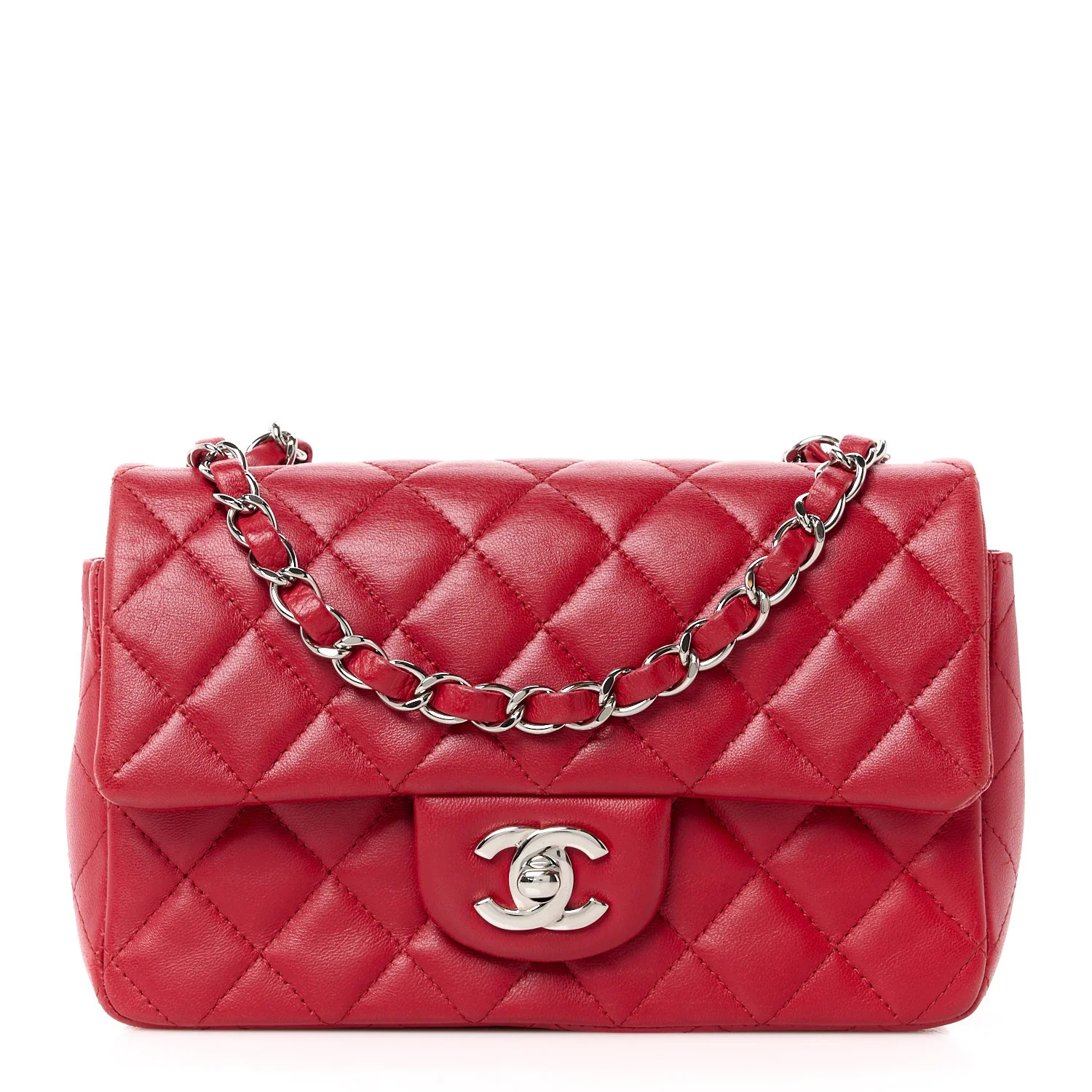 Lambskin Quilted Mini Rectangular Flap Red | FASHIONPHILE (US)
