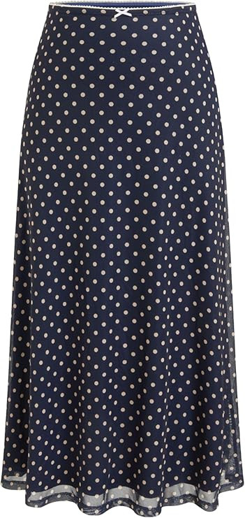 CIDER Womens Polka Dot Skirts Mesh High Waist Boho Flowy Long Midi Skirts | Amazon (US)