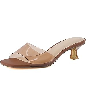 CUSHIONAIRE Doral Clear Kitten Heels for Women, Slip-On Open Toe Dress Sandals with Cushioned Foo... | Amazon (US)