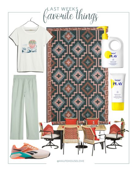 Last weeks favorite things. Wide leg pants, outdoor boho rug, patio table and the best sunscreen ever!

#LTKhome