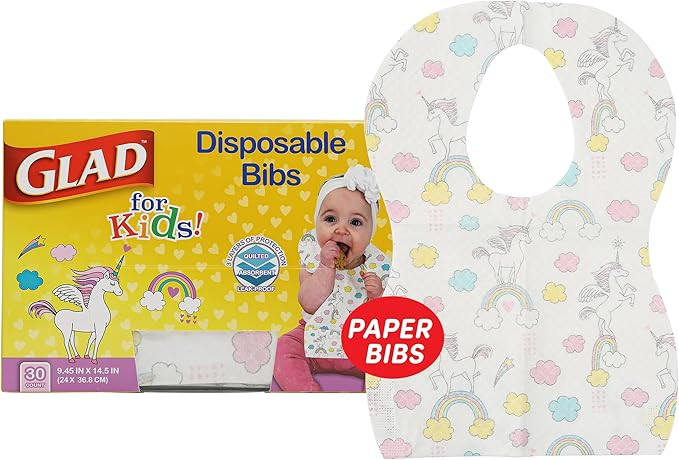 Glad for Kids Unicorn Paper Disposable Bibs with Crumb Catcher for Feeding - Absorbent and Leakpr... | Amazon (US)