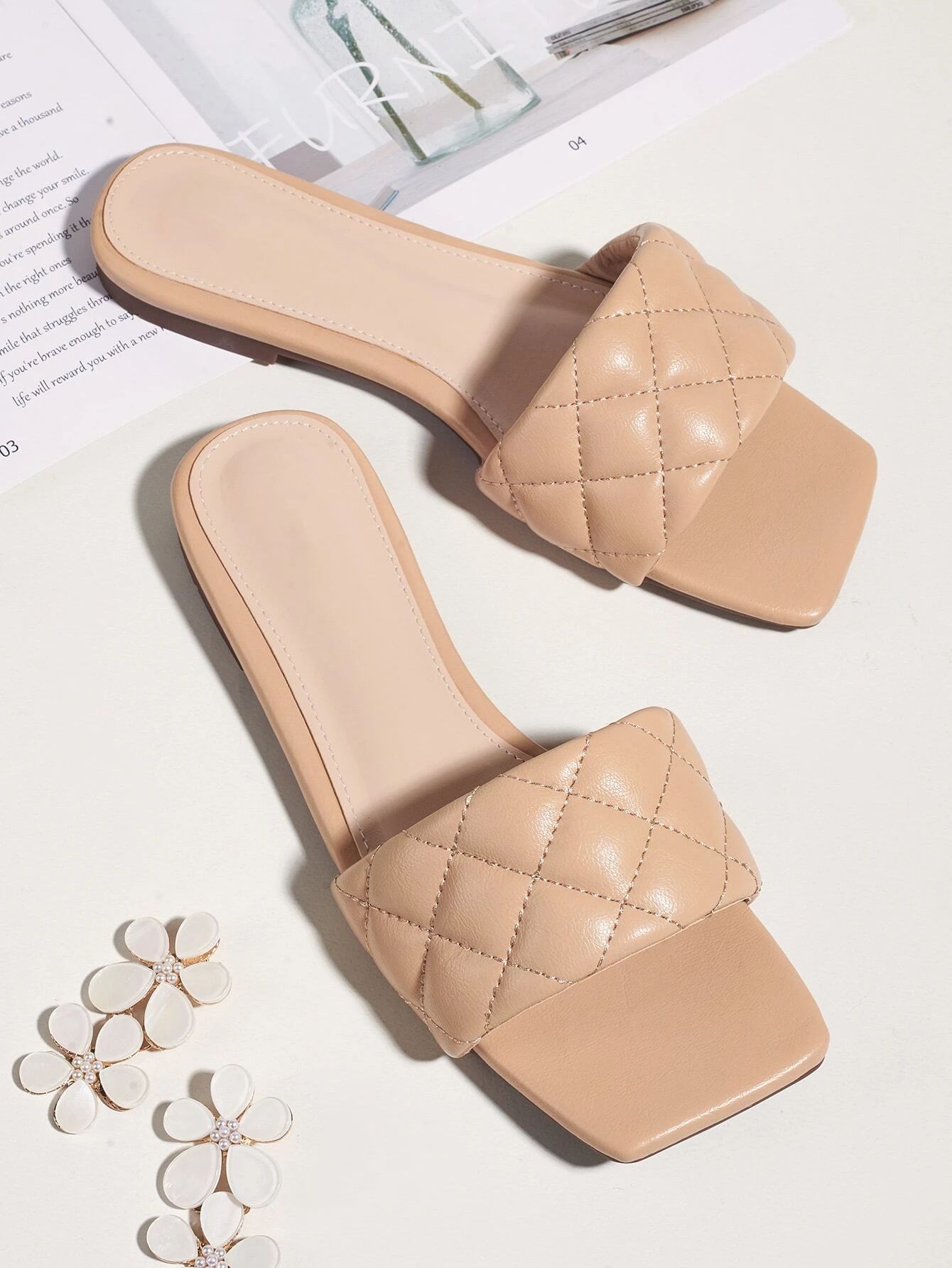 Open Toe Quilted Sliders | SHEIN