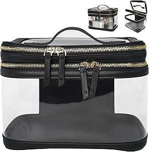 Clear Makeup Bag Travel, Travel Bag for Toiletries with Handle, Makeup Bags for Women Double Laye... | Amazon (US)