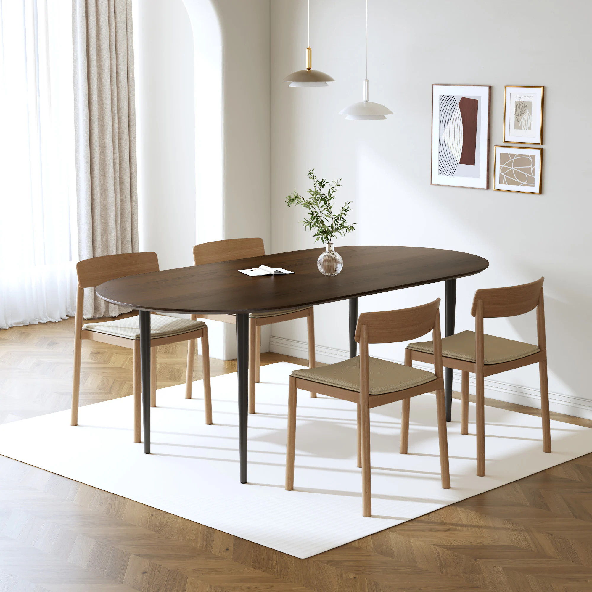 Dovelina Solid Wood Modern Dining Table Kitchen Table with 4 Legs for 6 People 67-in Lx30-in H in Medium | LS0102-093003 | Lowe's