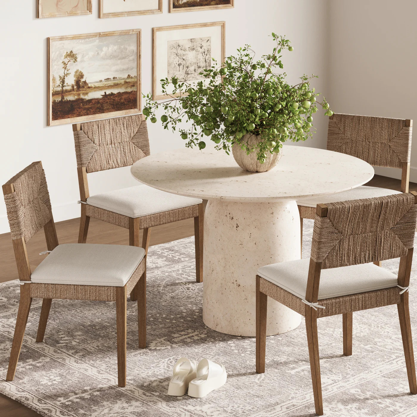 Boucle & Seagrass Dining Chair Light Brown (Set of 4) | Nathan James