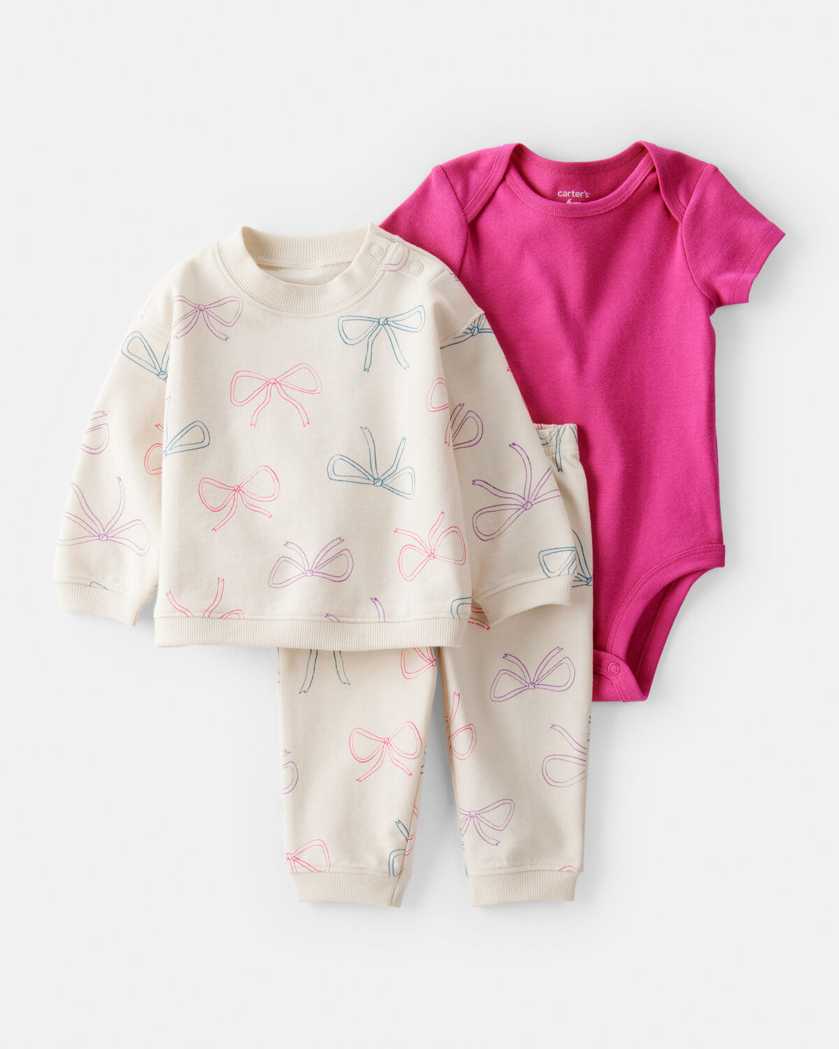 Baby 3-Piece Bow Print Little Pullover Set - Pink/Ivory - Carter's | Carter's | Carter's Inc