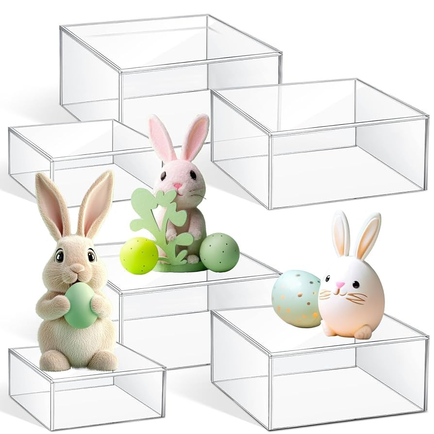 Jerify 6 Pcs Acrylic Risers Display Stands, 5.91'' 5.12'' 3.54'', Clear Square Nesting Pedestal S... | Amazon (US)