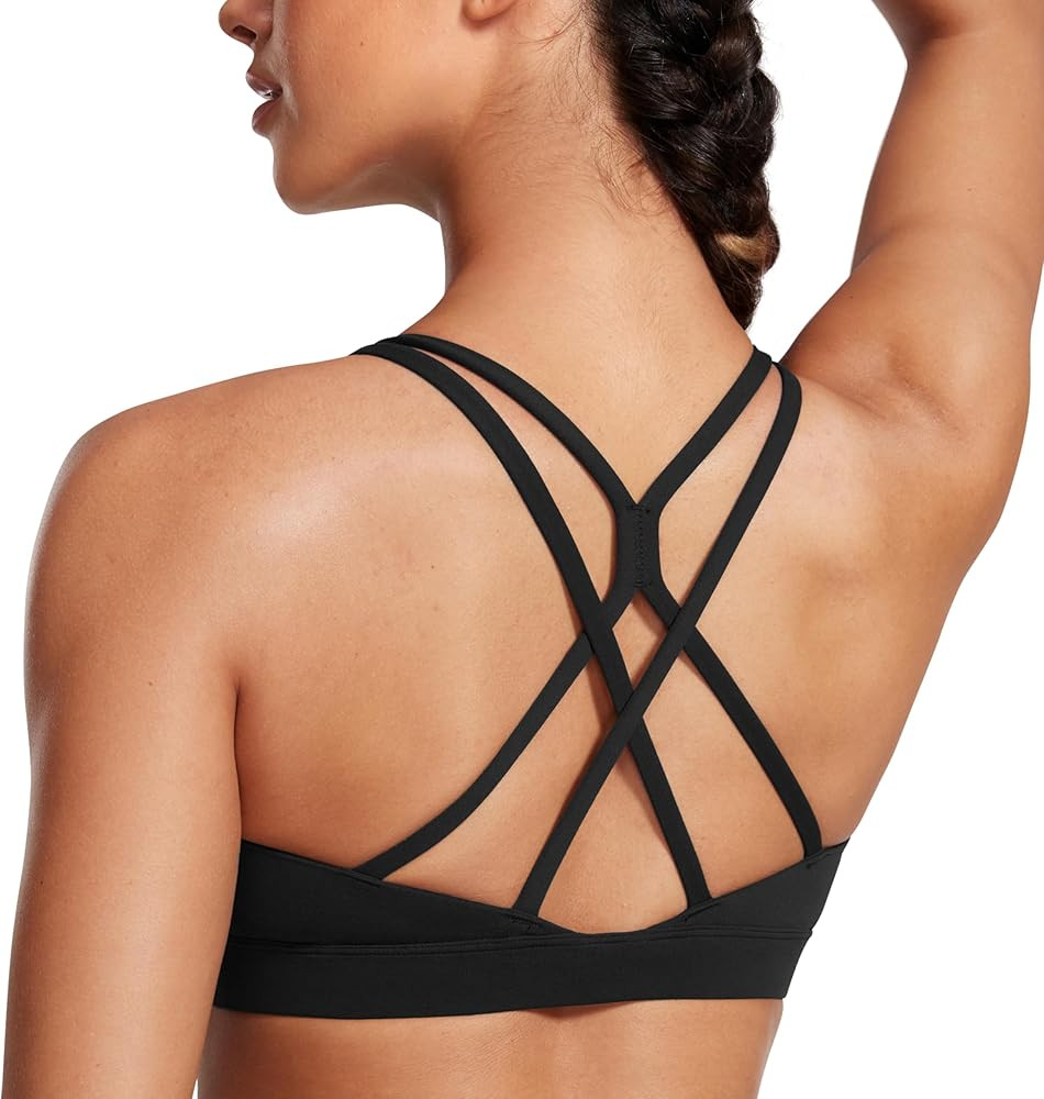 CRZ YOGA Womens Butterluxe High Neck Longline Sports Bras - Criss Cross Halter Wireless Padded Gy... | Amazon (US)