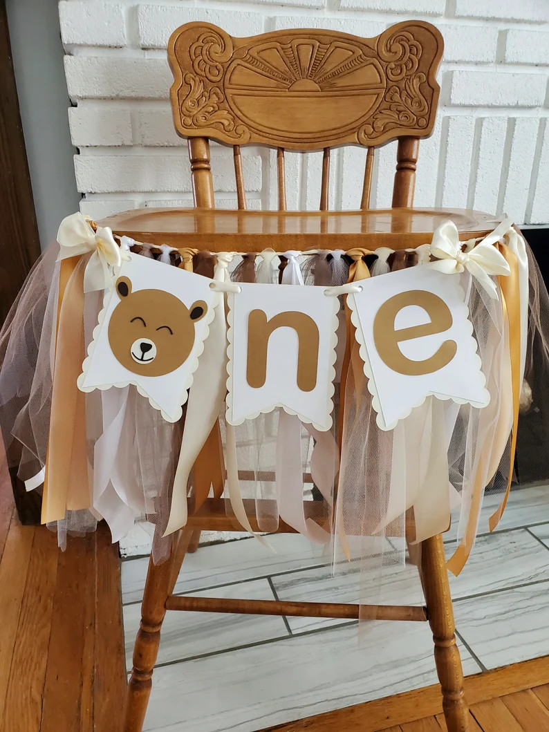 Baby Bear High Chair Banner. ONE banner.  Bear Garland. Baby Bear First Birthday. Party decoratio... | Etsy (US)