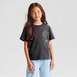 Girls' Short Sleeve Halloween 'Spiderweb Heart' Relaxed Graphic T-Shirt - Cat & Jack\u2122 Black ... | Target